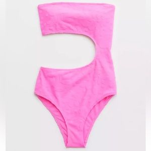 Aerie Terry Cut Out Strapless One Piece Swimsuit